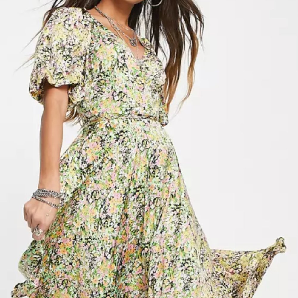 Topshop Silky Bright Colorful Floral Wrap Maxi Dress, Size 8